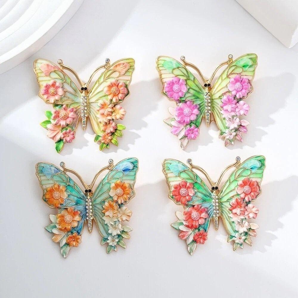 Jewelry Cloisonne Butterfly Badge Rhinestone Enamel Lapel Pin  Girl Jewelry
