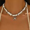 Chip Stone Choker Necklace for Women Starfish Pendant Boho Beach Adjustable Multicolor Summer Fashion Jewelry