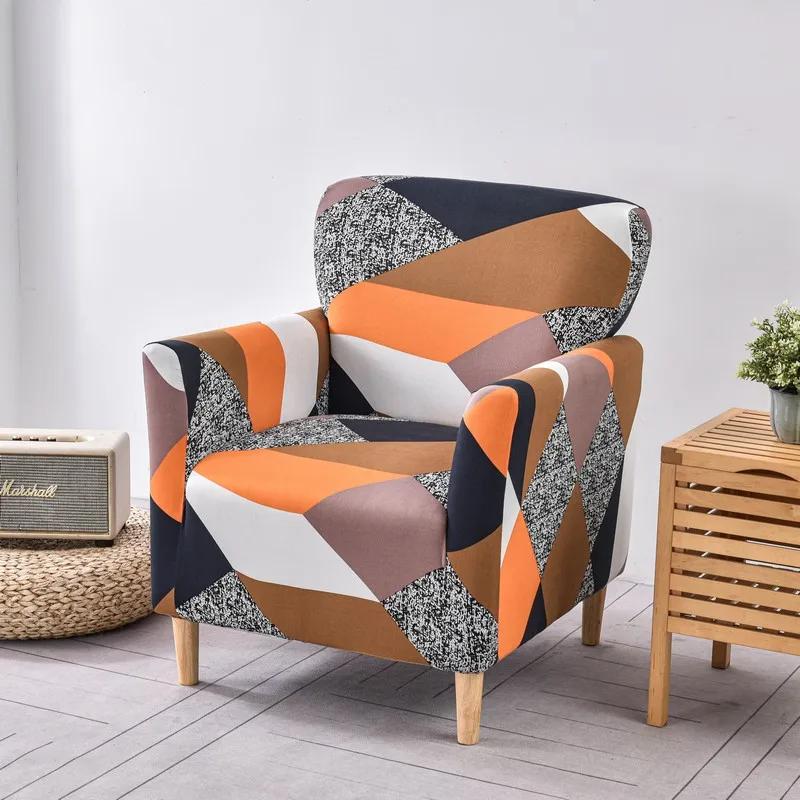 1Pc Printed Soft Armchair Covers Elastic Club Tub Chair Slipcovers Single Sofa Covers Home Bar Counter El