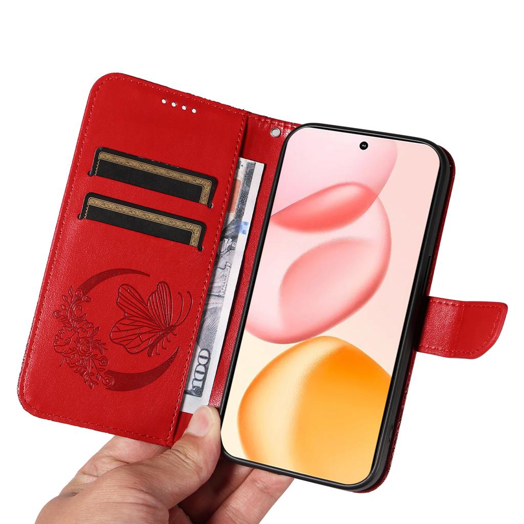 Für Honor 400 5G (Global) Case Schmetterlingsmuster PU-Leder Folio Flip Handyhülle - Rot