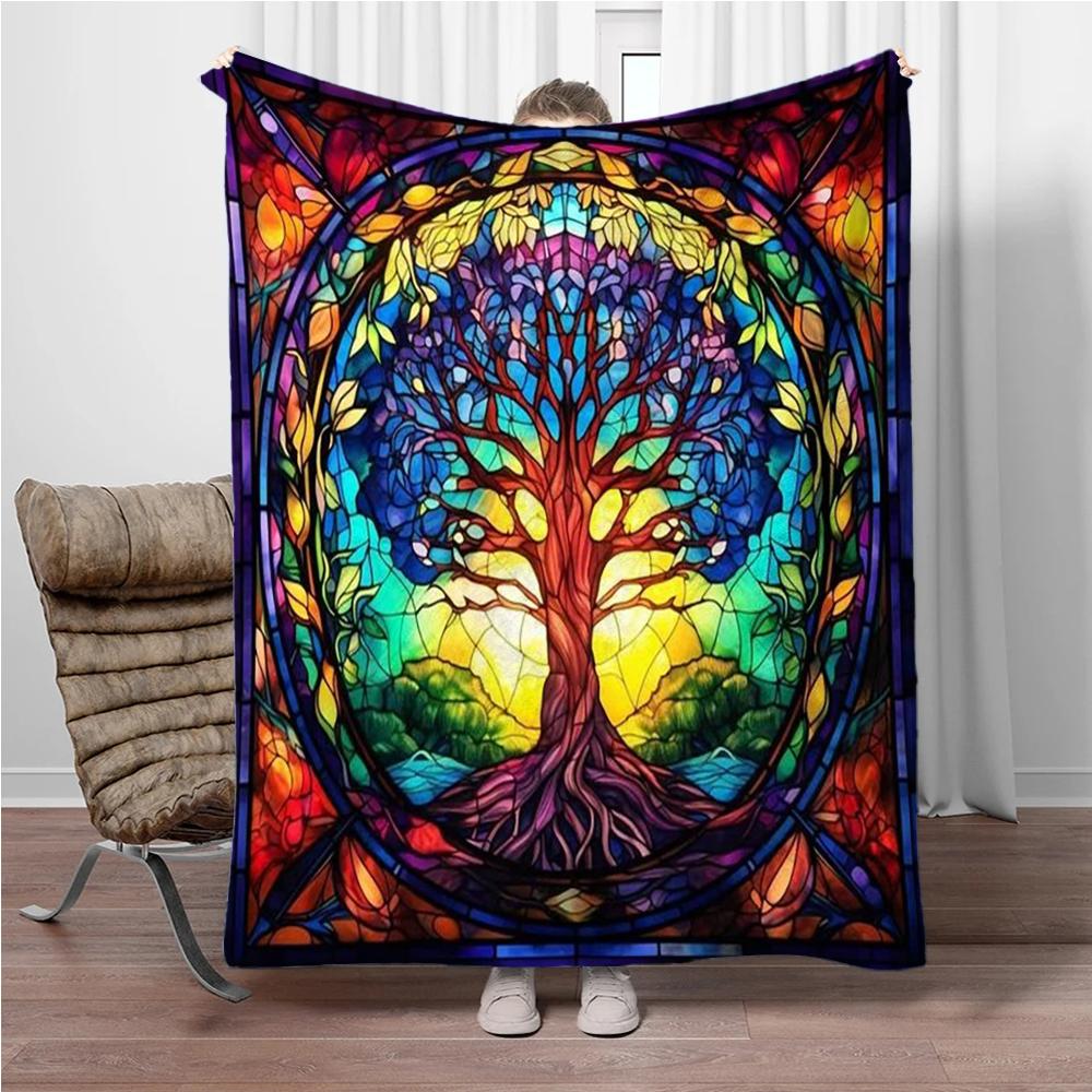3D Abstract Tree Of Life Flannel Blanket Fluffy Children Sofa Plush Bedspread Throw Lunch Blanket for Sofa Bed Nap Cover Kids