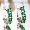 Green Zircon Square Stone Luxury Crystal Hoop Earrings For Women Vintage Gold Color Ear Buckle Wedding Jewelry Versatile Gifts