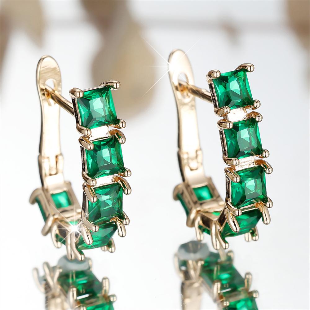 Green Zircon Square Stone Luxury Crystal Hoop Earrings For Women Vintage Gold Color Ear Buckle Wedding Jewelry Versatile Gifts