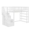 Loft Bed 90 x 200, High-Fence Safety Design with Wardrobe, Shelves and Storage with Safety Climbing Ladder, Multifunctional Bed, Solid Wood Bed, White
