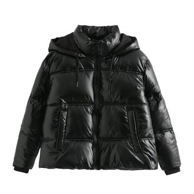Giacca Piumino da Donna Lucida con Cappuccio Zip Coulisse Larga Corta Invernale Imbottita