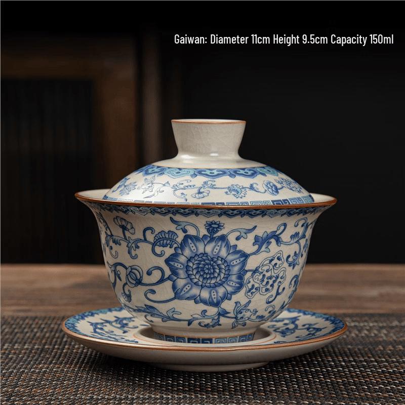 Ru Kiln Flourishing Flower Gaiwan Tea Set