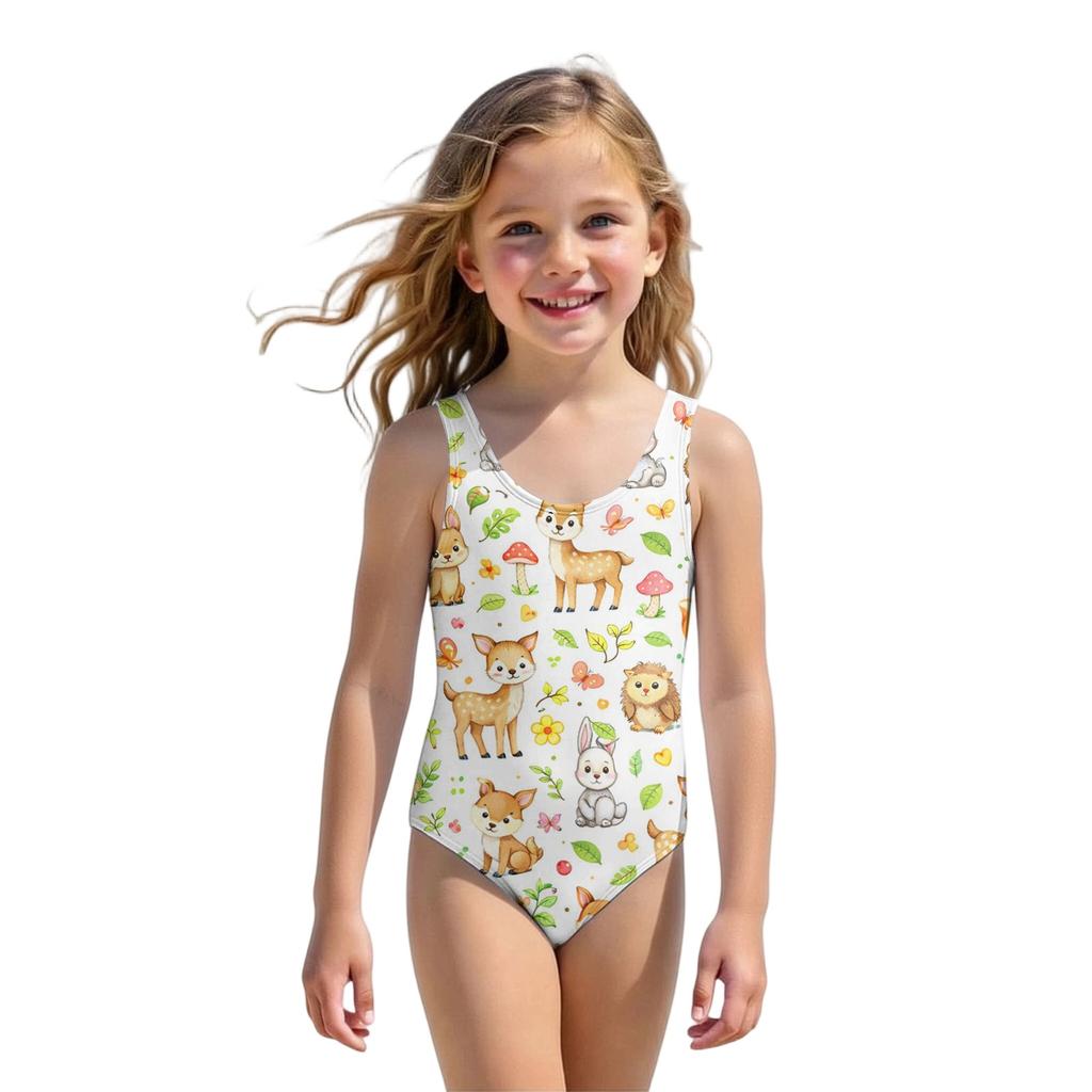 Costume da bagno intero per bambina con stampa animalier Costume da bagno per bambini Tessuto leggero e morbido Vestibilità comoda Adatto per attività estive in spiaggia e piscina