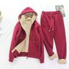 Sweatshirt Men Coat Jacket Hoodie Pockets Warm Wool Printed Feather Autumn Winter Red Set Suit