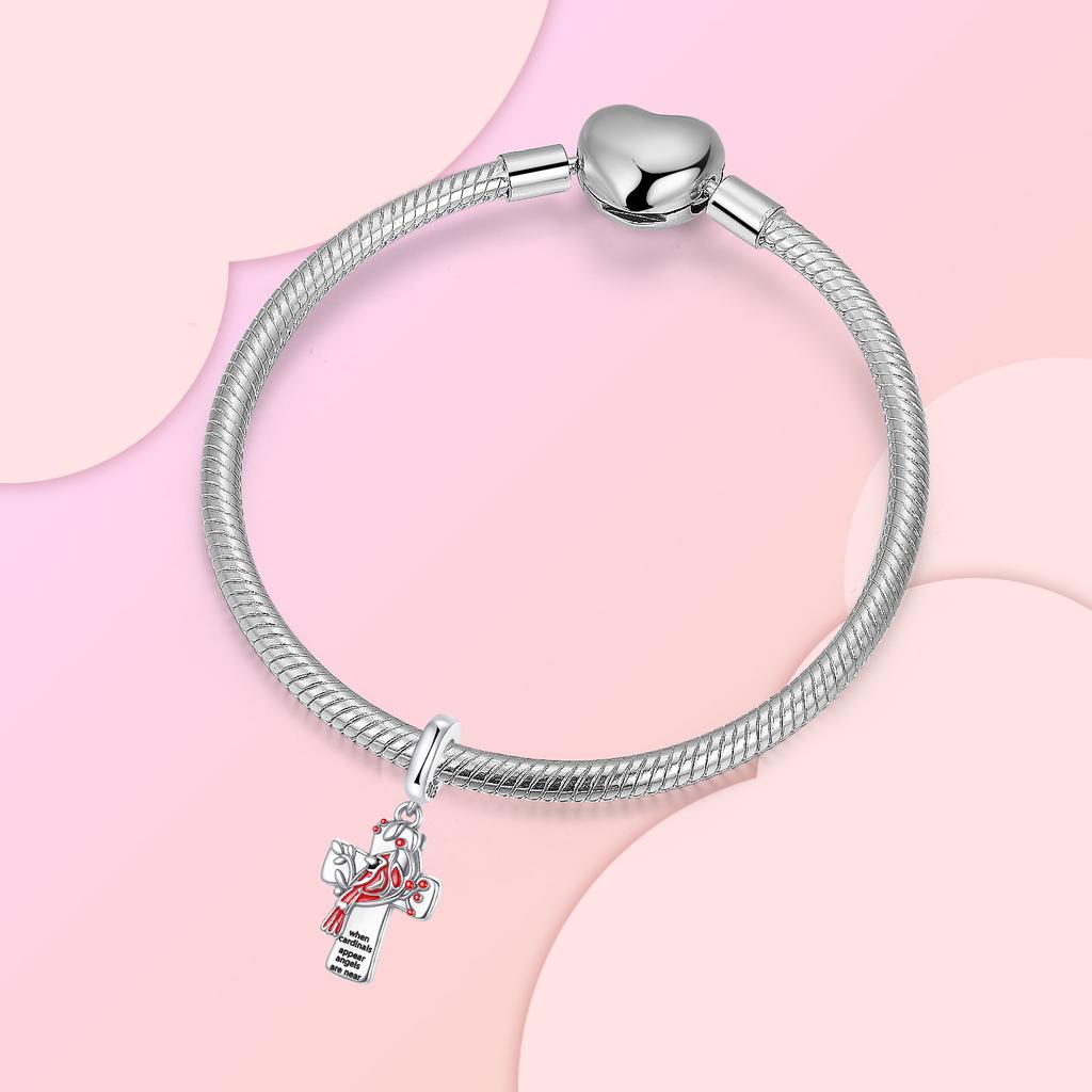Copper Northern Cardinal Bird Cross Charms For Originalcardinalis Charms Bracelet Copper Charm Bead For Women Jewelry