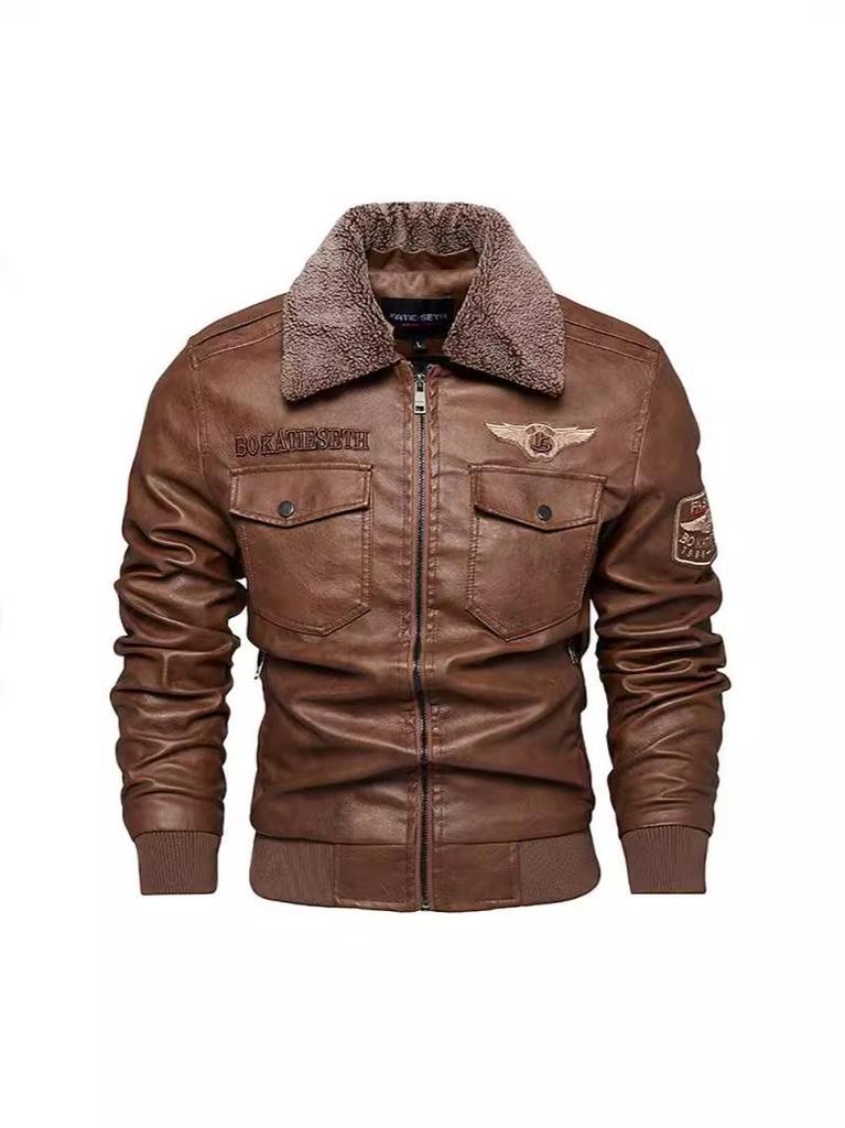 Men's European-American Winter PU Leather Jacket - Velvet Lined, Slim Fit, Lapel Style Outerwear.