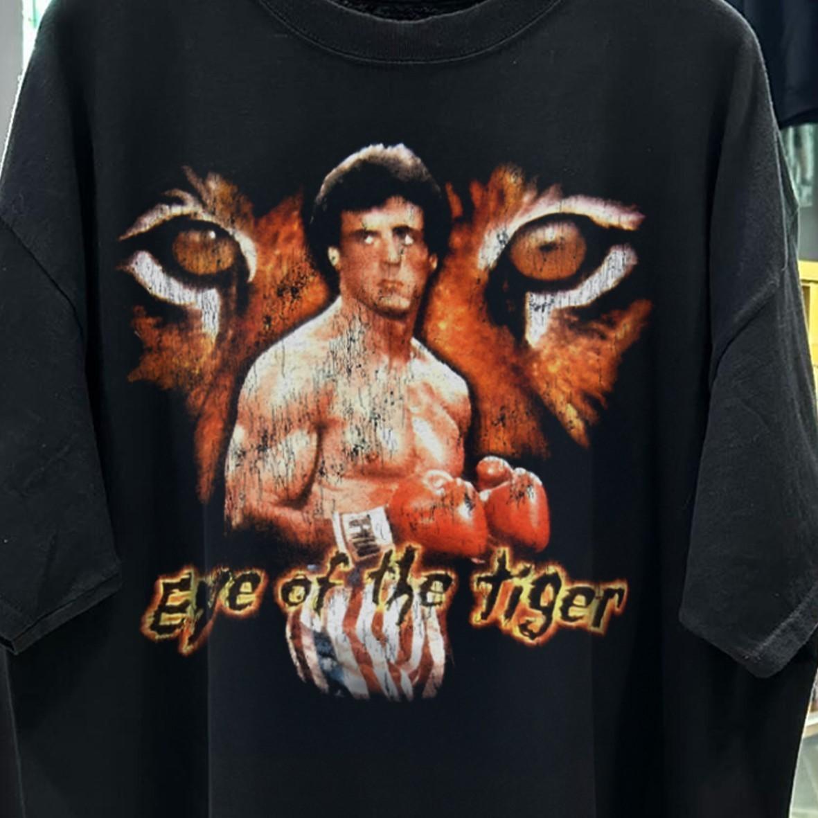 80 s Eye Of The Tiger Rocky 3 Rare T-Shirt Black S 2XL