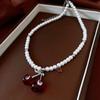 Pendant Cherry Necklace Heart Crystal Ear Studs Exquisite Cherry Jewelry Set  Gift