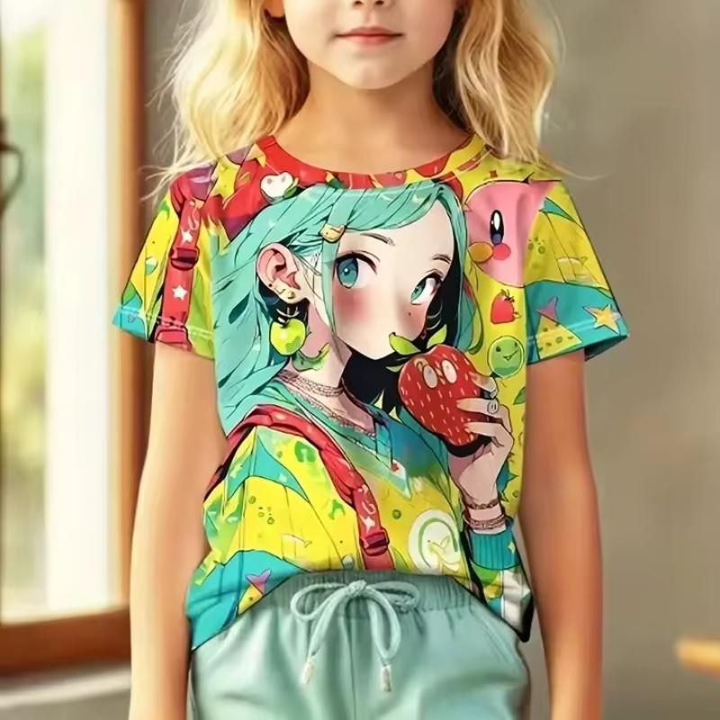 

Children s Cartoon Cute Short Sleeved Soft Comfortable Top T-Shirts Girls Breathable 170