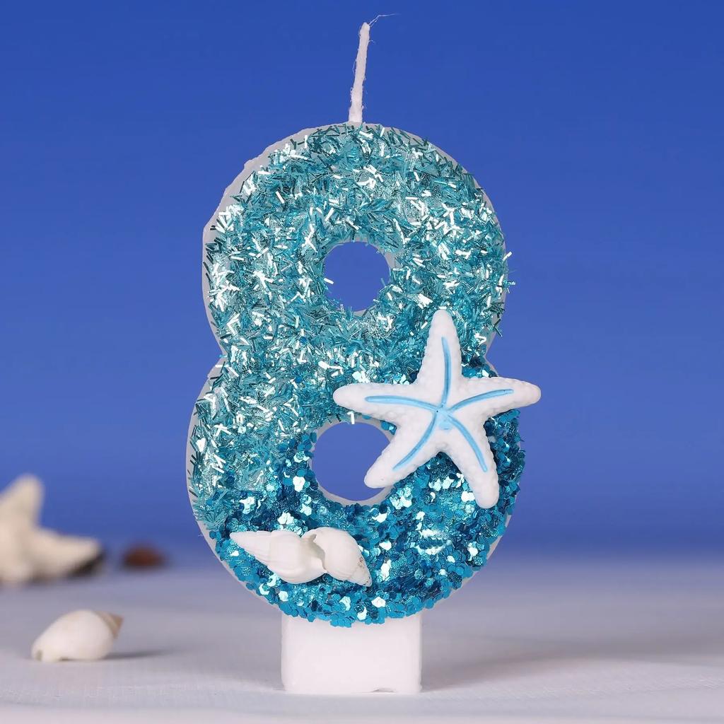 Starfish Conch Shell Glitter Number Birthday Candles Cake Toppers Birthday Wedding Birthday Digital Cakes Dessert Decor