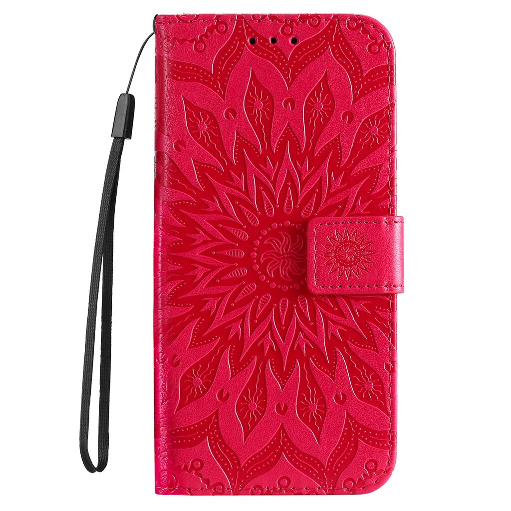 For iPhone 16e Phone Case Sunflower Imprinted Leather Wallet Stand Cover with Strap