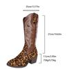Embroidered Tall Western Cowboy Boots Women's Cross-border New Thick Heel Embroidered Leopard Print To Make a Knight Boots