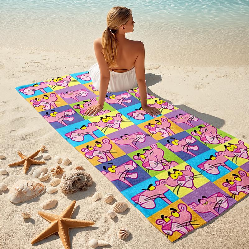 Retro Pink Panther Cartoon Druck Strandtuch Weiches Strand-Outdoor-Pool-Handtuch Schnelltrocknendes Badetuch Schwimm-Druck Außen-Picknick-Strandmatte Strandtuch
