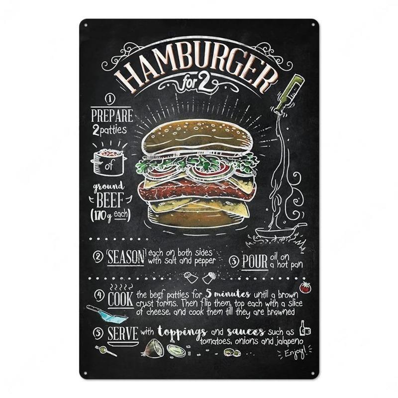 Metal Tin Poster Fast Food Vintage Tin Sign Plaque Metal Retro Plate Hot Dog Poster Wall Decor for Kitchen Cafe Diner Bar