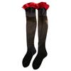 Color-Block Shiny Long Stockings For Women With Red Edges, Black Silk, Aurora Silk, High Tube Sexy Thigh-High Socks, Over-The-Kn
