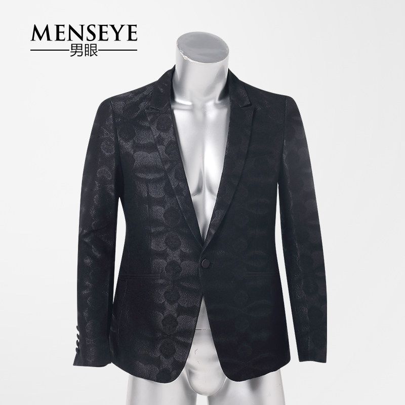 Menseye Casual Wedding Black Embroidered Suit
