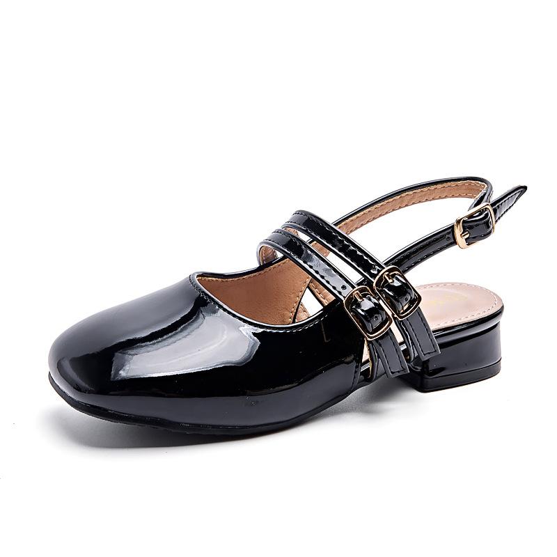 Girls' Princess High Heels2026New Performance Dress Retro Square-toed Shallow Buckle Strap Open-back Mary Jane Shoes