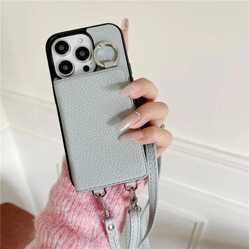 Crossbody Leather Phone Case for IPhone 13 12 Mini 16 Plus 15 14 11 Pro Max XS Wallet with Card Holder Shockproof  Cover