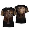 Summer Round Neck 3D Viking Tattoo Print Top Fashionable Casual Short Sleeved Men's T-shirts