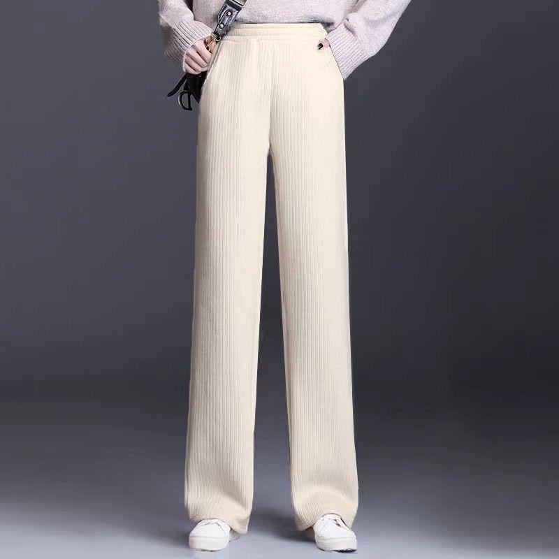 Women's Corduroy Wide-Leg Casual Pants - Autumn/Winter, Thickened, Plus Size, Straight, Loose Fit