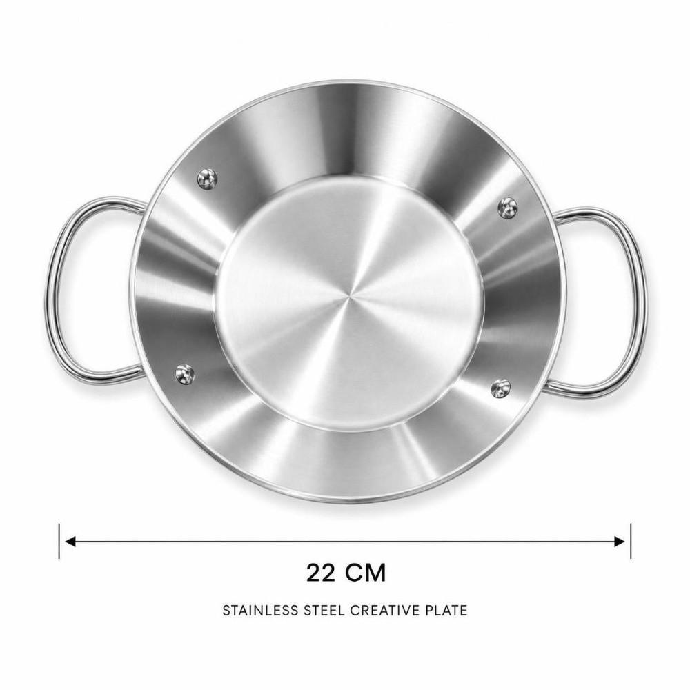 Double Handles Paella Pan 22cm Seafood Rice Pot Metal Serving Plate Dish Kitchen Use