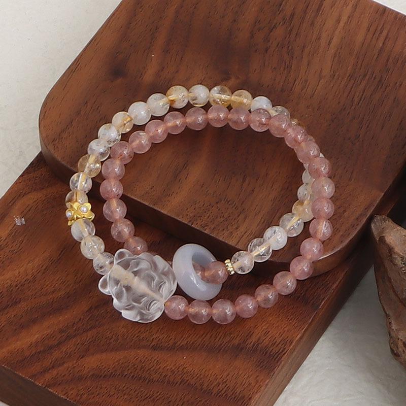 Natural powder crystal strawberry crystal double circle bracelet DIY handmade round beads wholesale natural crystal bracelet popular jewelry