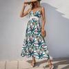 New Seaside Vacation Suspender Island Style Tropical Plant Print Dress