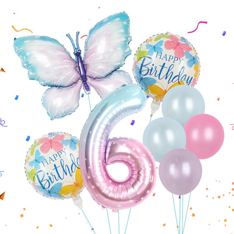 8pcs Butterfly Balloon Set 40inch Gradient Colorful Number 1-9 Foil Balloon Fairy Birthday Party Decoration Baby Shower Supplies