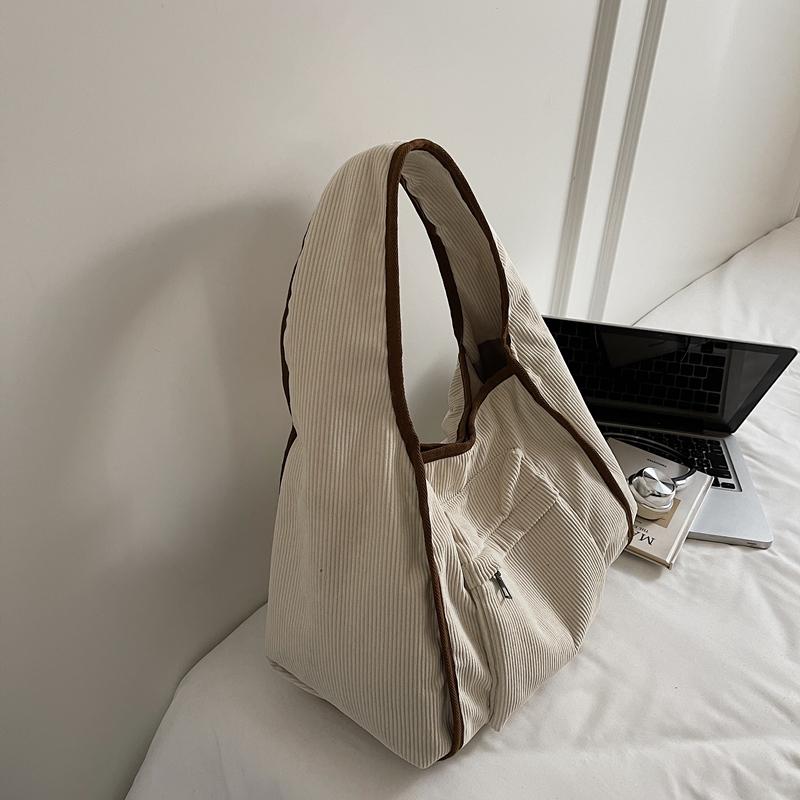 Corduroy Tote Bag Women's Commuter Shoulder Bag Large Capacity Student Class Handbag