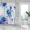 1PC Watercolor jellyfish pattern printed shower curtain, waterproof, with 12 hooks, bathroom showers, bathtub, home use