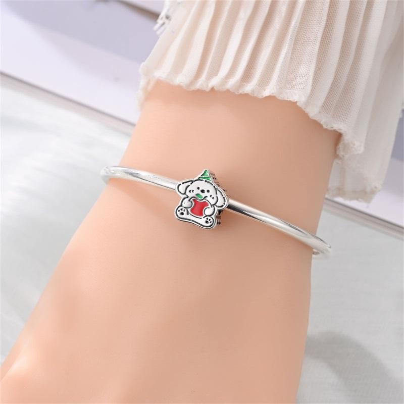 925  Silver Christmas Puppy Cat Charms Sleigh Happy New Year Bead Pendant Fit Original Bracelet Necklace Jewelry Gift