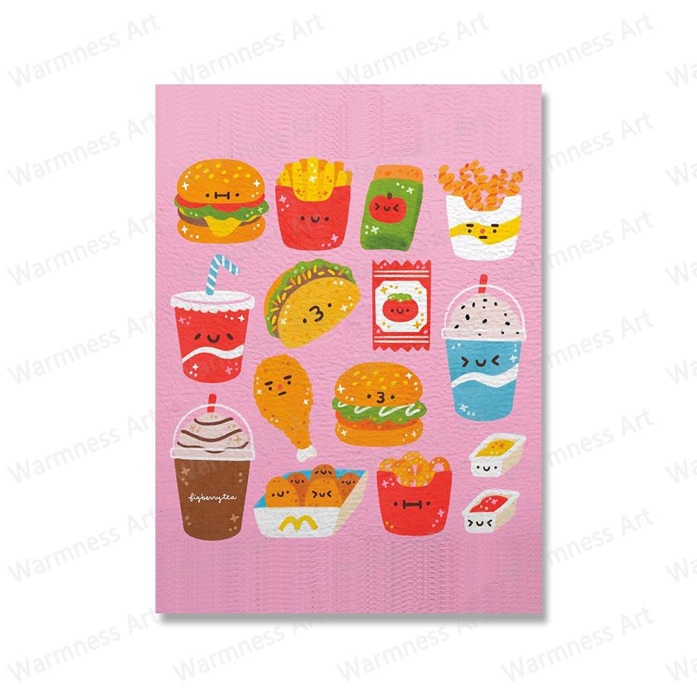 Cute Fast Food Drink Hamburger Posters Wall Art Canvas Painting Funny Sauce Prints Cookies Pictures Cartoon Kitchen Home Decor