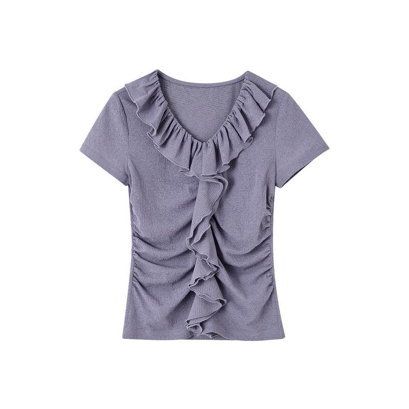 French Romantic Ruffle V-Neck Short Sleeve T-Shirt