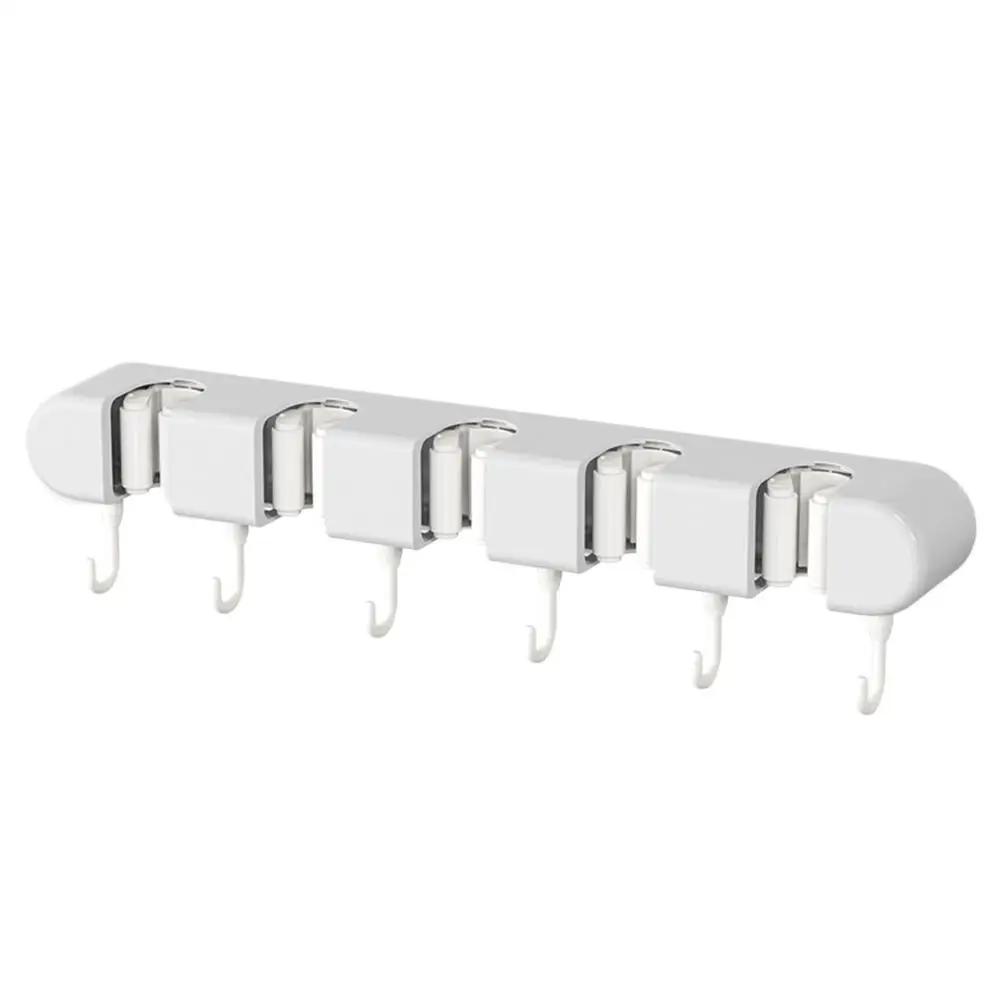 Broom Mop Holder With Hooks Wall Mounted Broom Storage No Multifunction Organizer Rack Holder Kitchens Self-Adhesive Drilli X1P3