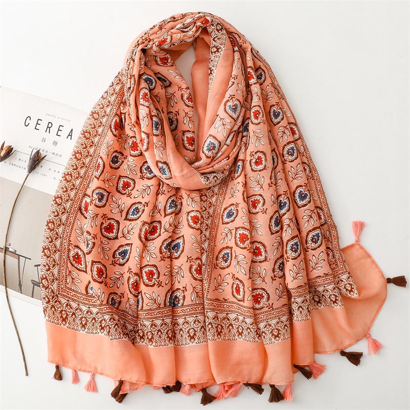 

Winter Aztec Ethnic Floral Tassel Viscose Shawls Scarf Lady High Quality Wrap Pashmina Stole Bufandas Muslim Hijab 180*90Cm
