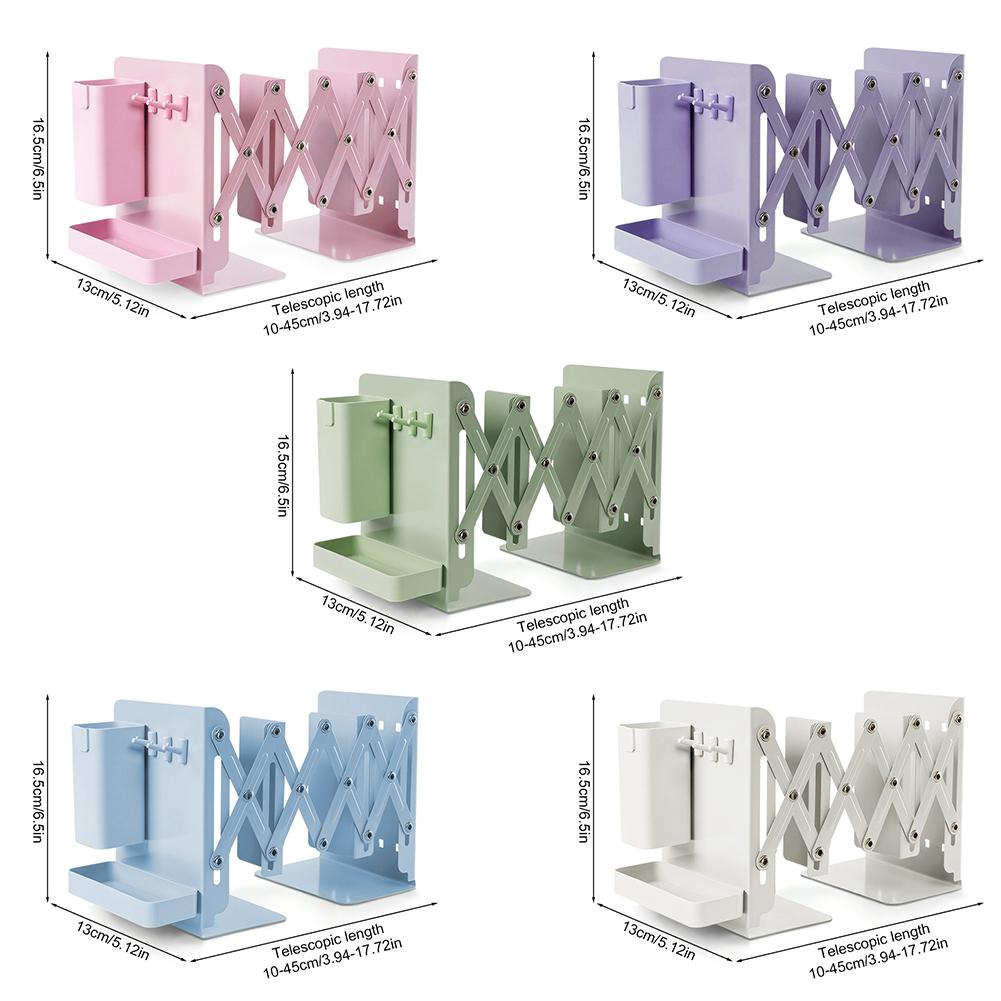 Retractable Desktop Bookstand with Basket & Hook Modern Metal Book Holder Vertical File Sorter Rack Office Accessories