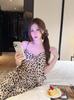 French Leopard Print Suspender Pajamas Women's Summer New Ice Silk Loungewear Suit Can Be Worn Outside Pure Desire Style High Sense