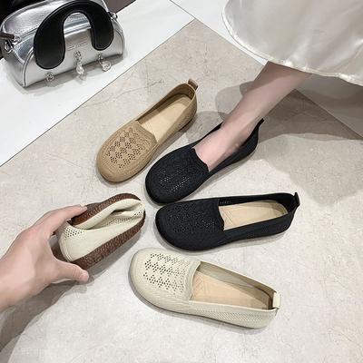 Flying Woven Soft-soled Single Shoes Women's 2025 New Summer Hollow Breathable Mesh Shoes One Pedal Doudou Shoes Pregnant Women Grandma Shoes