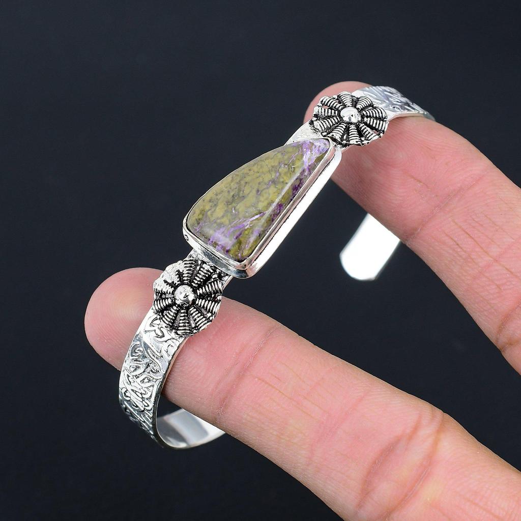 Oferta Dia das Irmãs Gema Purpurita Trillion Prata 925 Pulseira Única Joia