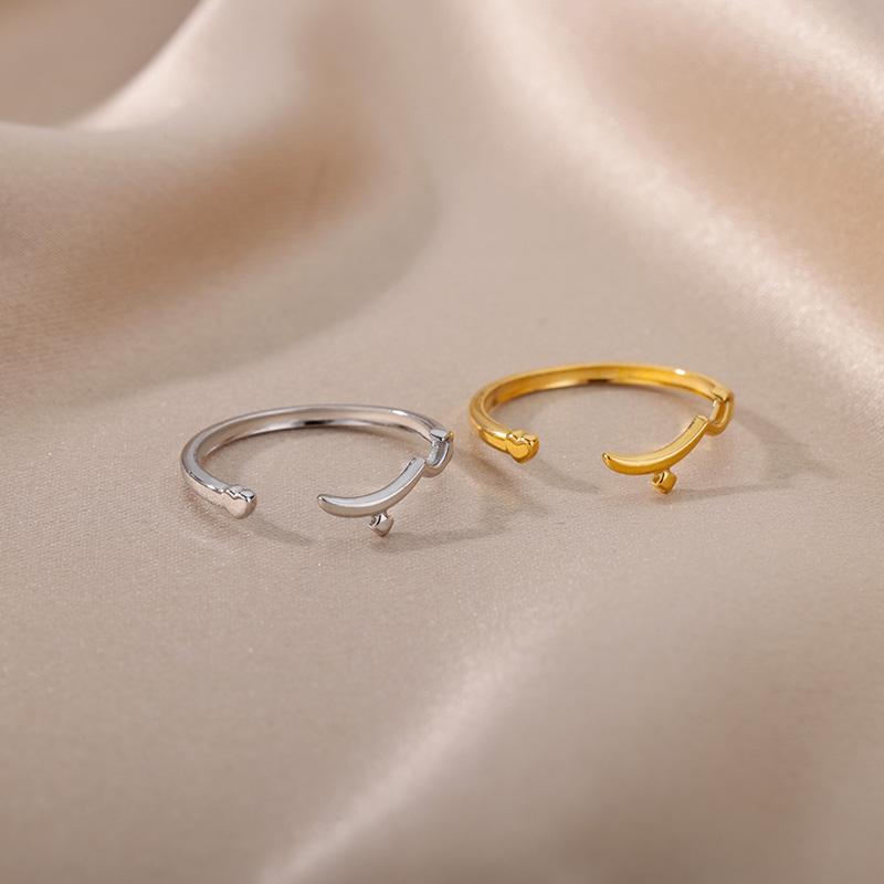 Minimalist Stainless Steel Arabic Love Rings For Women Gold Geometric Arabic Ring Aesthetic Wedding Christmas Jewelry Gift