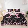 Homewish Cute Black Pink Duvet Cover Set 2Pcs/3Pcs For Girls Glitter Stars Bow Bedding Monogrammed Theme Comforter Cover Set