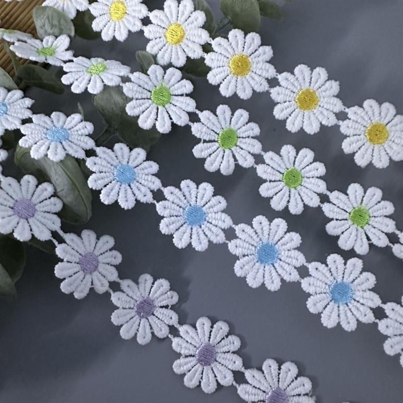 652F Flower Lace Ribbon 1 Yard 25mm Wide Embroidered Lace Trim Sewing Ribbon for Wedding Dress Clothing Embellishment