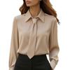 Spot 2025 New Autumn Solid Color Casual Tie Long-sleeved French Shirt Women's Shirt