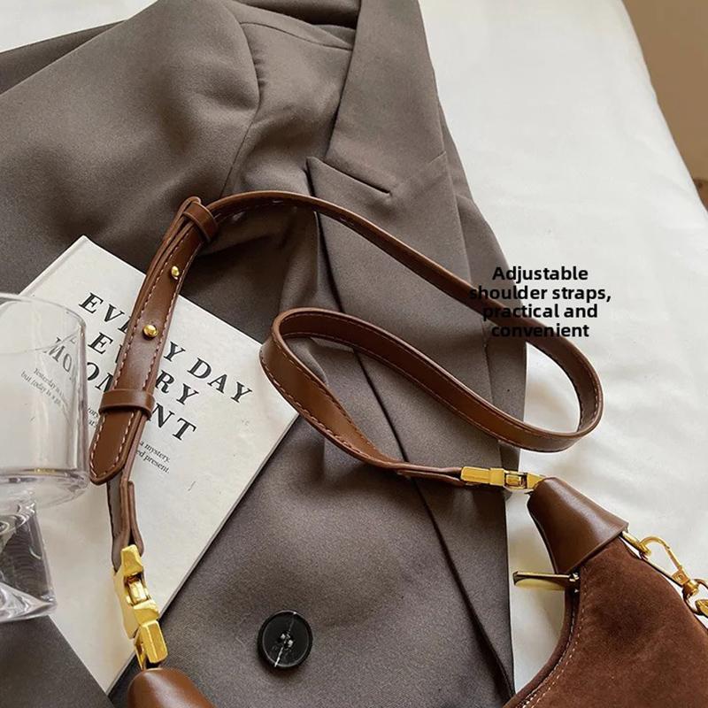 French Style Versatile Suede Handbag Women's Casual Crossbody Bag Retro Texture Single Shoulder Bag Neutral Minimalist Style