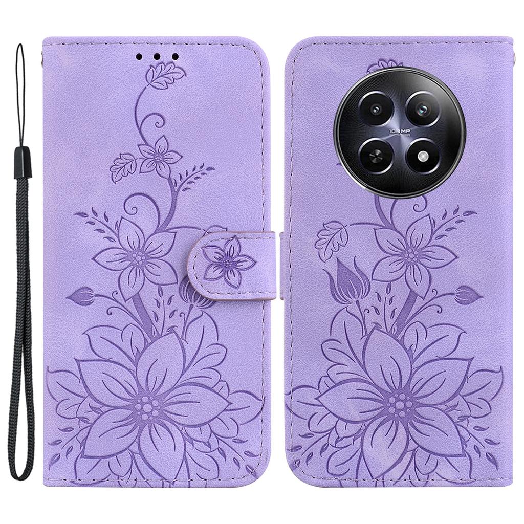 For Realme 12 5G/12x 5G Case Wallet Flower Imprint Phone Cover with Foldable Stand