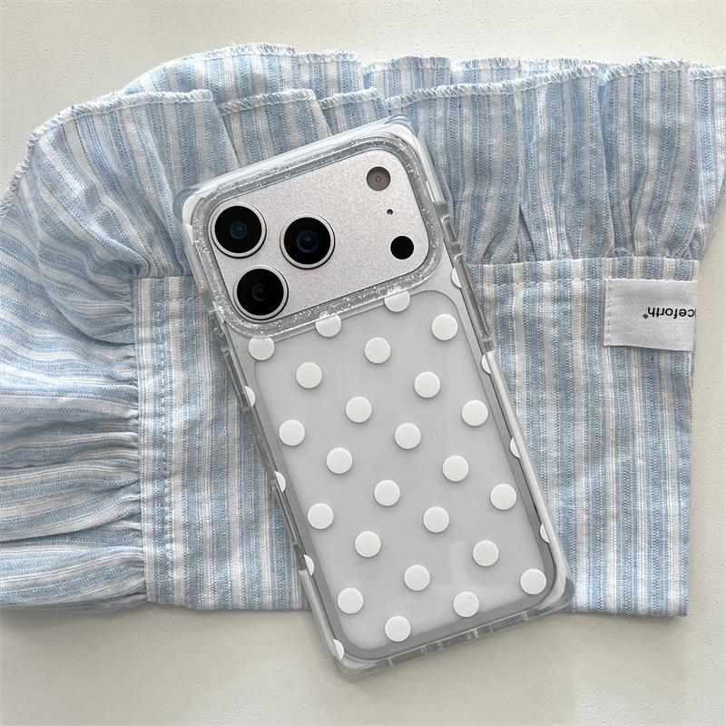 Korean Style Solid Color Polka Dot iPhone 17 / 16 Pro Max / 15 Pro Phone Case